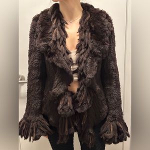 Rich Brown Fur coat with Suede and Fur Fringe trim